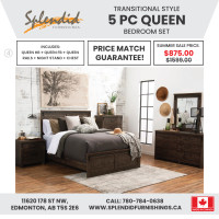 Canadian Made Sophisticated Style, 5 Pc Queen Bedroom Set
