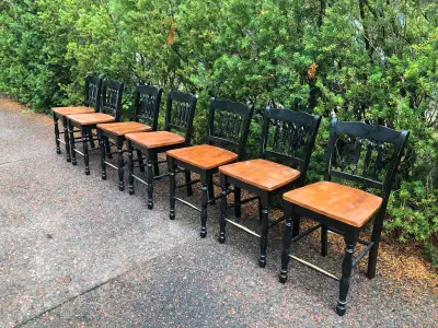 Dining Chairs (7 total, wooden, black trim), View more