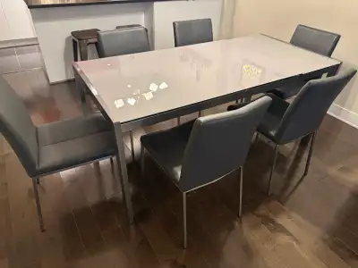 Tempered Glass extendable dining room table and chairs set, View more
