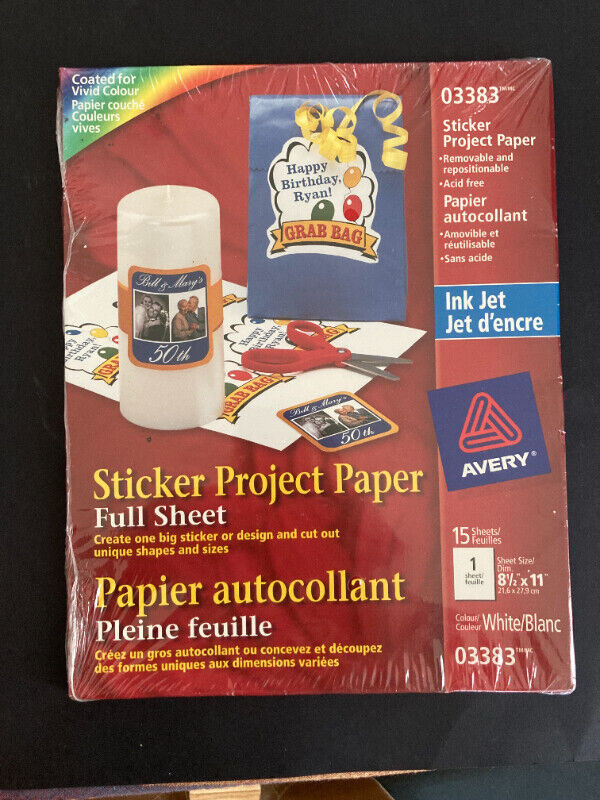 New Avery Ink Jet Sticker Project Paper  Unopened in Hobbies & Crafts in Edmonton