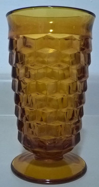 Vintage Whitehall Amber Glass Cube Pattern Iced Tea Glass/ Vase