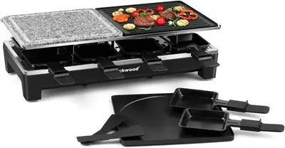 Brand new, never opened. - [LARGE COOKING SURFACE] - The ideal electric raclette grill comes with 2...