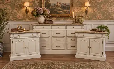 REFINISHED matching dresser/sideboard end table set, View more