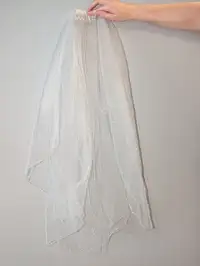 White Beaded Trim Bridal Veil