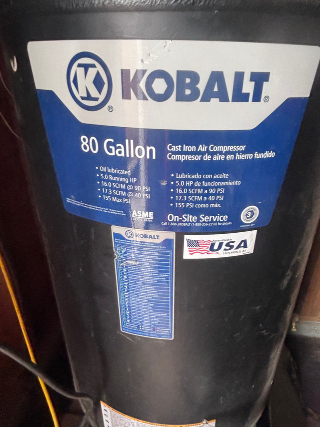 Cast-Iron industrial Kobalt 80 gallon air compressor  in Other in London - Image 2