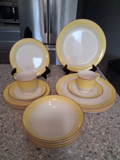 Vintage Mikasa Sun Drenched yellow dinnerware set. DJ-303. Made in Japan. 1970's. Bright and shiny....