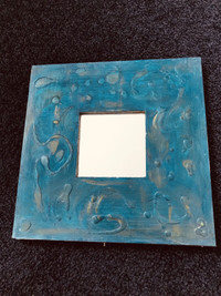 Local Artist-crafted wood turquoise decorative mirror