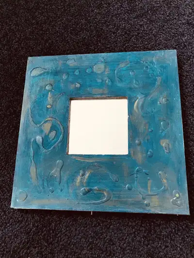 Local Artist-crafted wood turquoise decorative mirror, View more