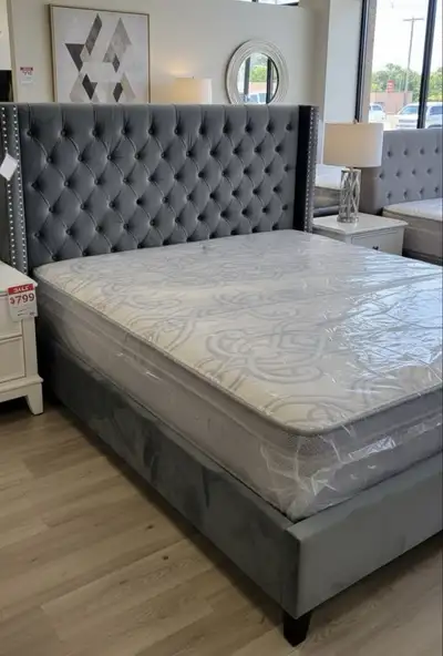 King Bed Frame Deep Tufted - Brand New , View more