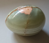 Vintage Green Brown Stripe Alabaster Carved Stone Egg