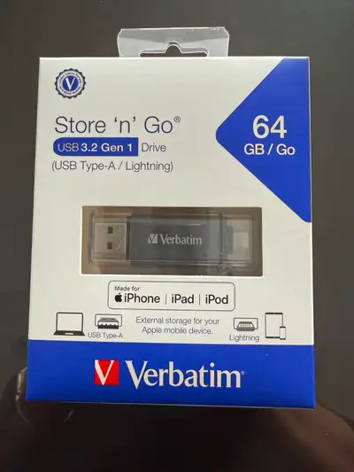 Verbatim Store 'n' Go - USB 3.2 Gen 1 Drive - 64 GB - USB Type - A / Lightning - ideal for iphone, i...
