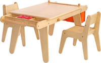 New Solid Birchwood Kids Art Table Two Chairs Craft accessories 