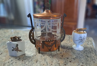 Vintage Copper Tobacco Pot & 2 Table Lighters