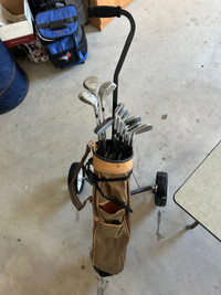 Golf clubs & ball & cart