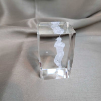 Beautiful Etched Glass With a Golfer Solid Glass Paperweight