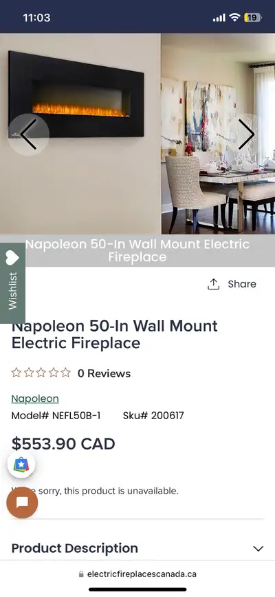 Napoleon 50” Electric Fireplace, View more
