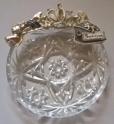 Vintage Ring/ Jewelry Glass Bowl/ Dish with Opal and Rhinestone, View more