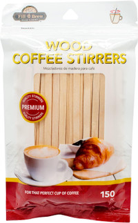 Fill 'n Brew Wood Coffee Stirrers (150 Count) resealable Package