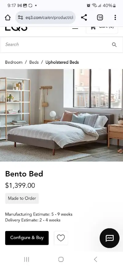 EQ3 Queen upholstered bento bed , View more