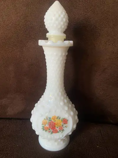 vintage Avon milk glass hobnail perfume/cologne bottle, matching stopper , great condition no cracks...