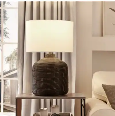 Jolina Black Rattan Table Lamp | 27" Coastal Boho Design, View more