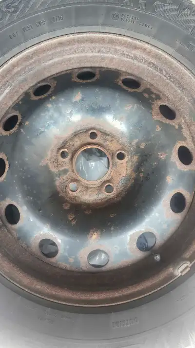 Rubbers are garbage. 4 steel wheels for sale. $10.