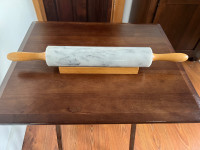 Marble rolling pin with wood base