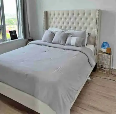 Queen Upholstered Bed Frame wingback Headboard Brand New Size:60×80 Style: Tufted wingback headboard...