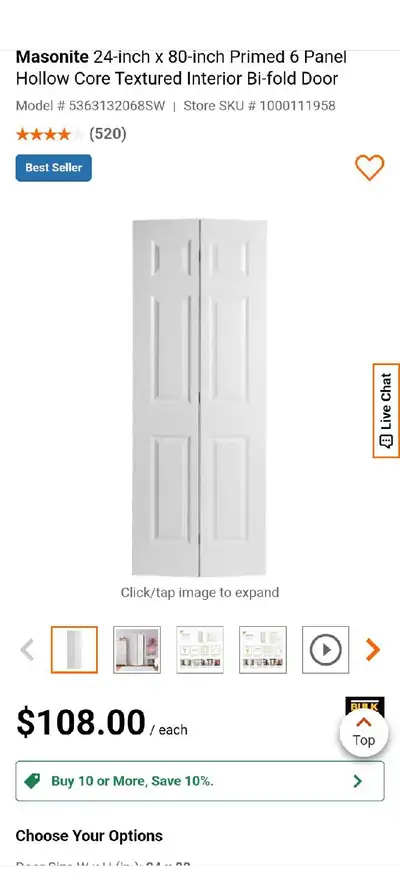 6-panel bi-folding closet doors x 6, View more