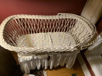 Vintage - 19th Century - White Wicker Baby Cradle Bassinet