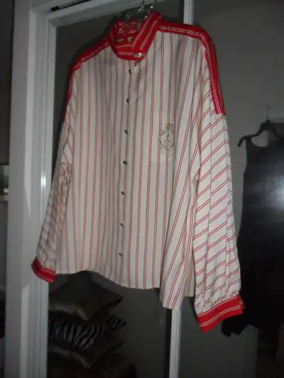 JOHN CHANG Nero Nautical Red/White Stripe SILK Shirt Blouse Sz8, View more