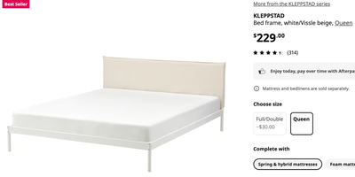 Ikea Queen bed frame+Mattress, View more