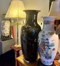 Large black vase with painting on it 24 inches / $150