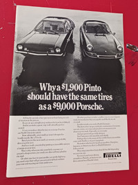 1971 PIRELLI TIRES PORSCHE 911 COMPARED TO PINTO AD - VINTAGE