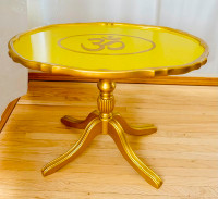 STUNNING Refinished Gold/ Chartreuse ‘YOGA Om’ End Table
