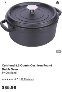 Cuisiland 4.5 Quarts (9 3/8”) cast iron round dutch oven