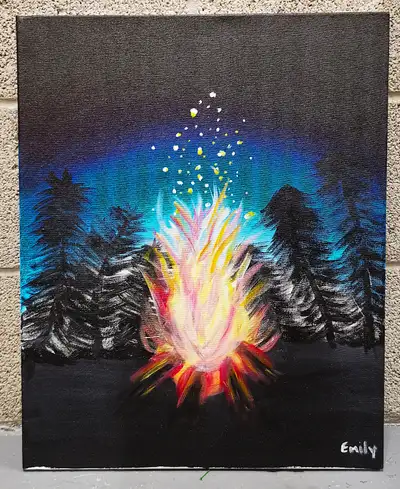 Painting of Forest Night Campfire, View more