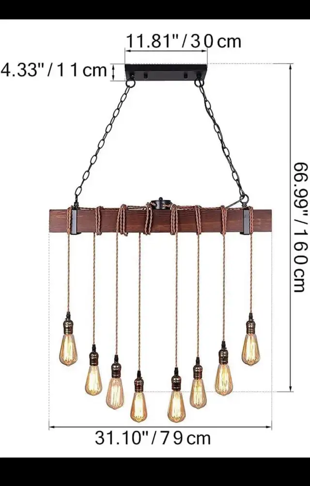 Rustic Black Wood Hanging Kitchen Dining Room Multi Pendant Ligh in Kitchen & Dining Wares in Hamilton - Image 7
