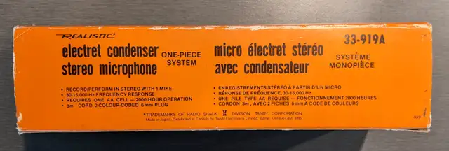 Vintage Realistic Condenser Stereo Electret Microphone 33-919A in General Electronics in Longueuil / South Shore - Image 8