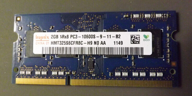 Used Hynix PC3-10600S-9-11-B2, HMT325S6CFR8C-H9 2GB Memory Ram in System Components in Kitchener / Waterloo
