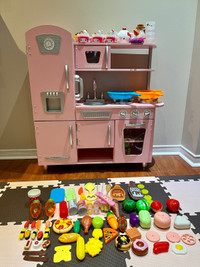 KidKraft Pink Vintage Play Kitchen with many supplies 