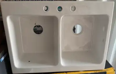 White Double Sink - 3 hole faucet, View more