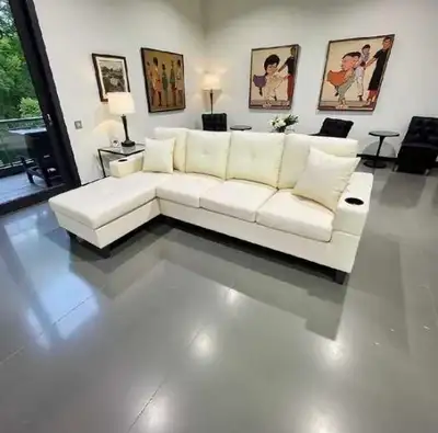 White Faux Leather Sectional Sofa, View more