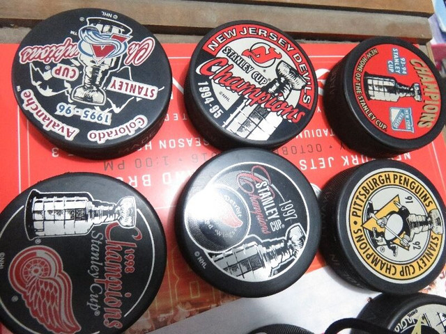 STANLEY CUP PUCKS-NJ, DET, AVS, PITT, DAL, NYR...QUE in Arts & Collectibles in Calgary