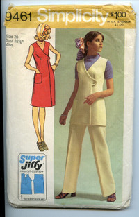 Simplicity 9461 Womans Dress or Tunic and Pants from 1971