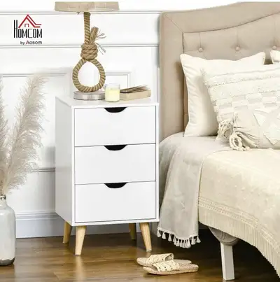 Brand New in Box HOMCOM 3-Drawers Nightstand, White, View more