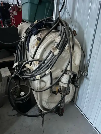 Oil tank with pump reel and hose and gun, View more