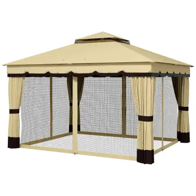 10x12 Double Roof Patio Gazebo with Netting & Curtains, View more