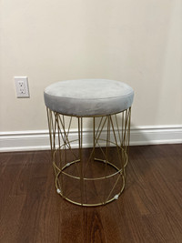 Velvet grey stool ottoman with gold accent leg