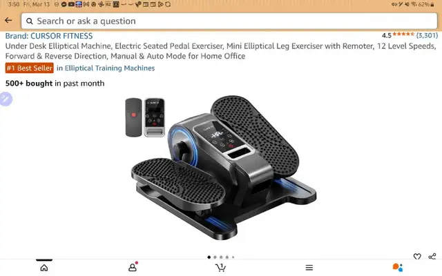 CURSOR FITNESS Under Desk Elliptical Machine, Electric Seated